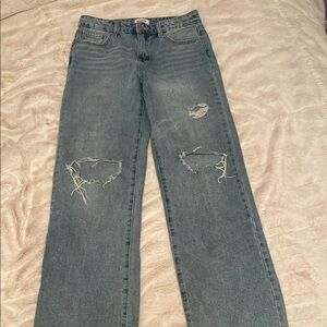 RSQ Blue Straight Leg Jeans with Distressed Details
